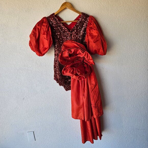 Vintage 40s 50s Red Sequin Burlesque USO Showgirl Chorus Bow Stage Costume XS - Picture 5 of 11